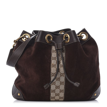 Gucci Suede Monogram Drawstring Bag Brown 1 of 9