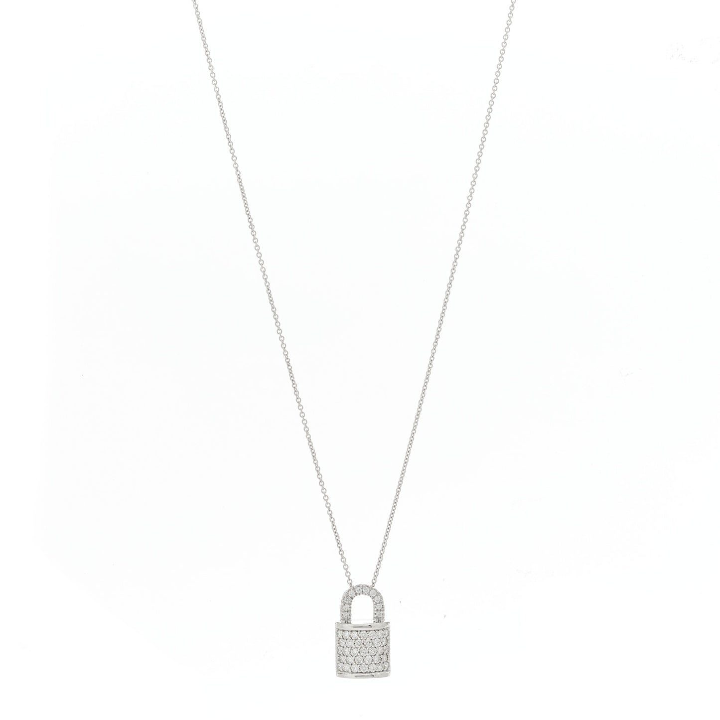 18K White Gold Diamond Tiny Treasures Lock Pendant Necklace