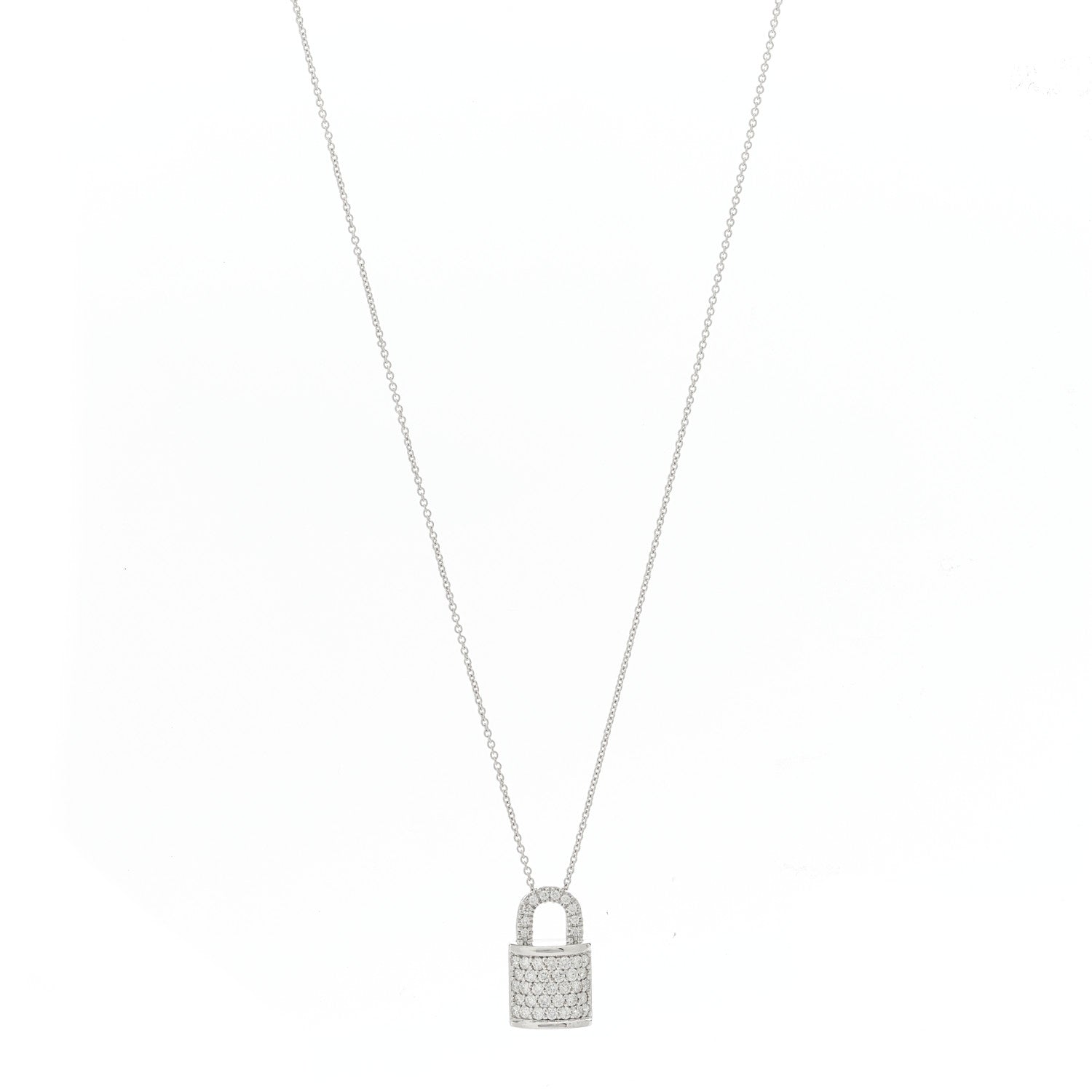 Roberto Coin 18K White Gold Diamond Tiny Treasures Lock Pendant Necklace 1 of 8