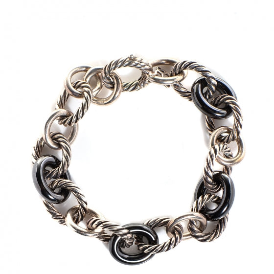 David Yurman Sterling Silver Ceramic 13mm Large Oval Link Bracelet Black 1 of 5