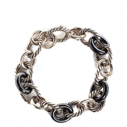 David Yurman Sterling Silver Ceramic 13mm Large Oval Link Bracelet Black 1 of 5