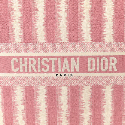 Christian Dior Canvas Embroidered Large Striped Book Tote Pink 8 of 14