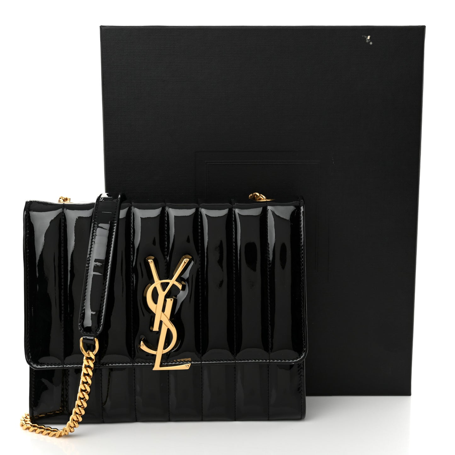 Patent Calfskin Matelasse Monogram Vicky Chain Bag Black