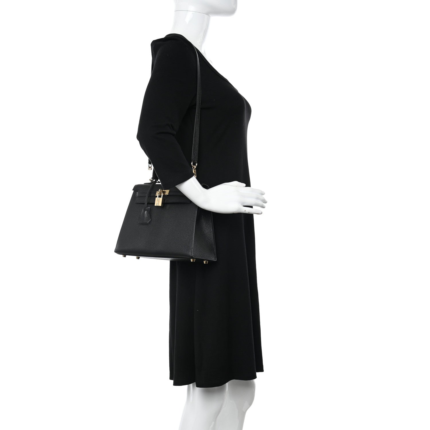 Hermes Chevre Mysore Horseshoe Kelly Sellier 25 Black Gris Agate 2 of 11