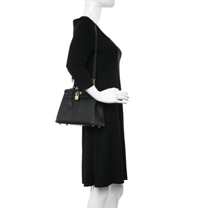 Hermes Chevre Mysore Horseshoe Kelly Sellier 25 Black Gris Agate 2 of 11
