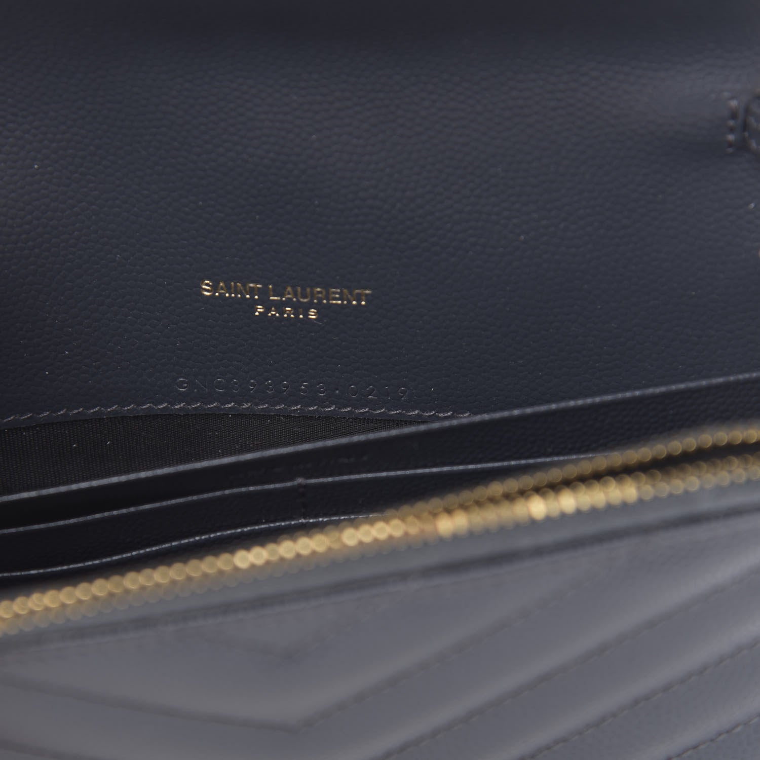 Saint Laurent Grain De Poudre Matelasse Chevron Monogram Envelope Chain Wallet Dark Smog 7 of 11