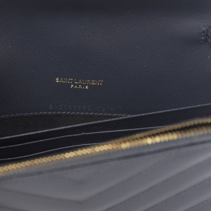Saint Laurent Grain De Poudre Matelasse Chevron Monogram Envelope Chain Wallet Dark Smog 7 of 11
