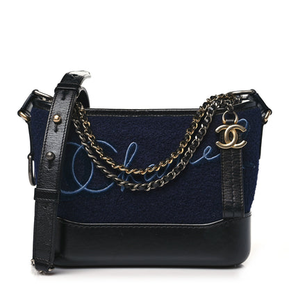 Chanel Calfskin Wool Embroidered Paris Hamburg Medium Gabrielle Hobo Dark Navy Blue 1 of 11