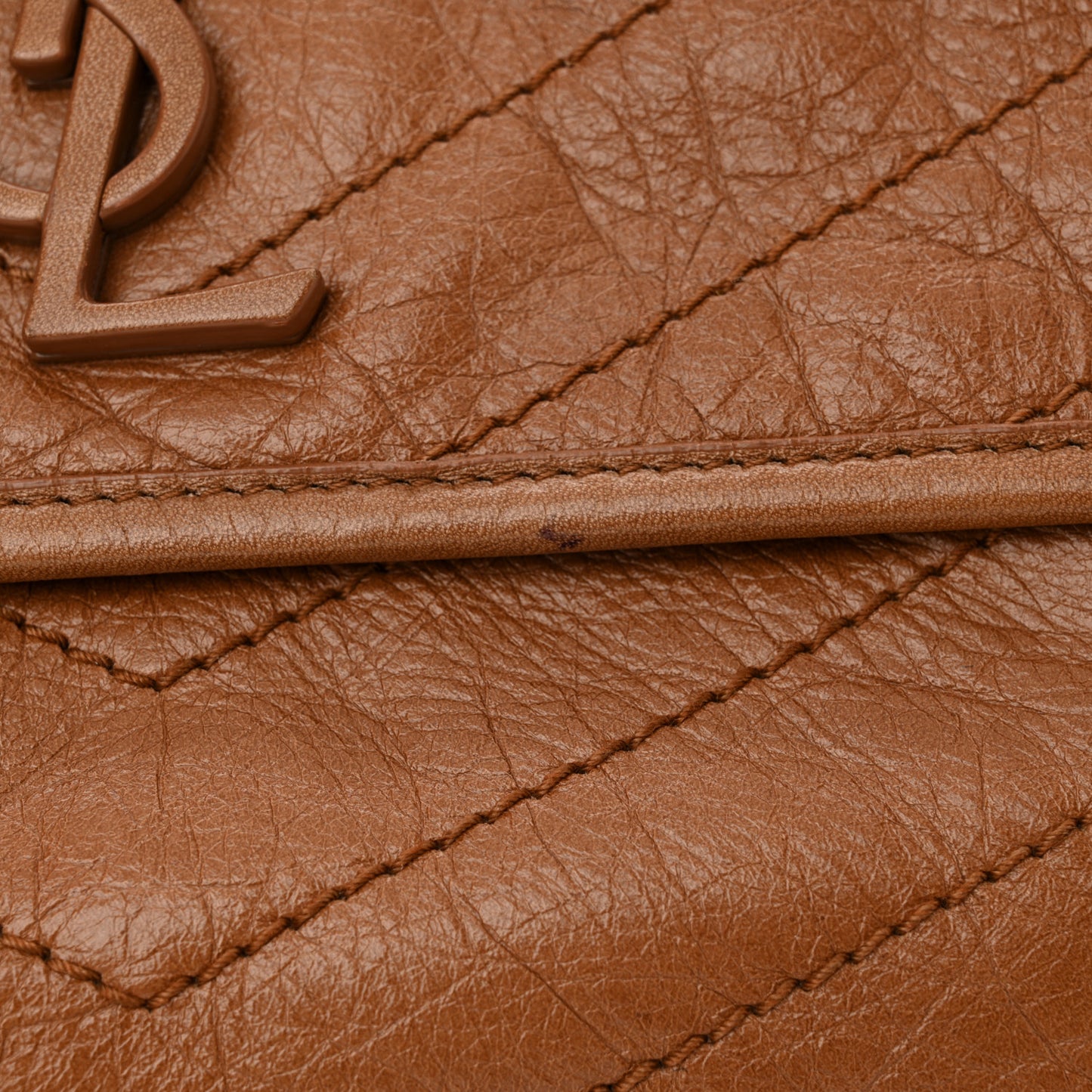 Crinkled Calfskin Matelasse Monogram Medium Niki Chain Satchel Caramel