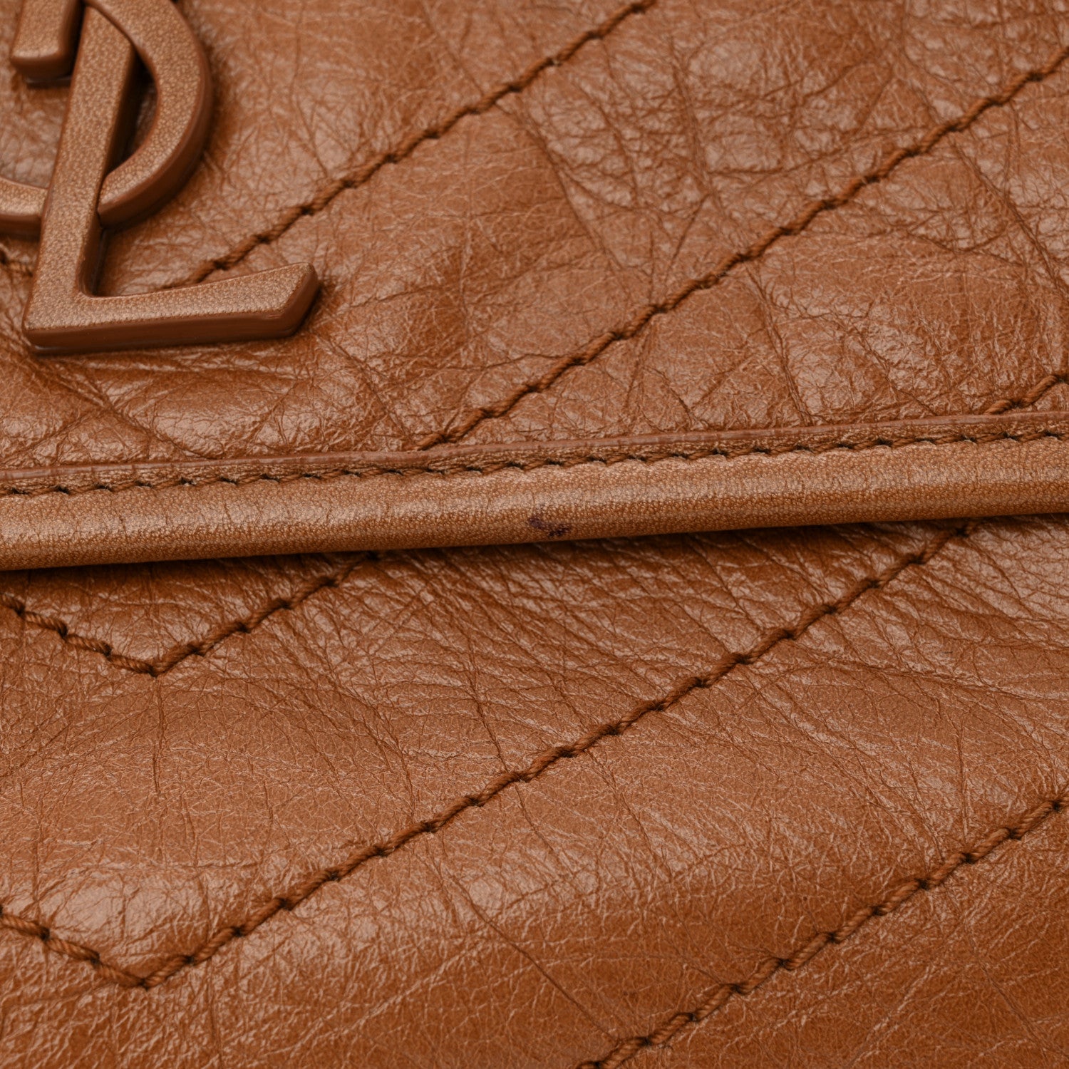 Saint Laurent Crinkled Calfskin Matelasse Monogram Medium Niki Chain Satchel Caramel 11 of 12