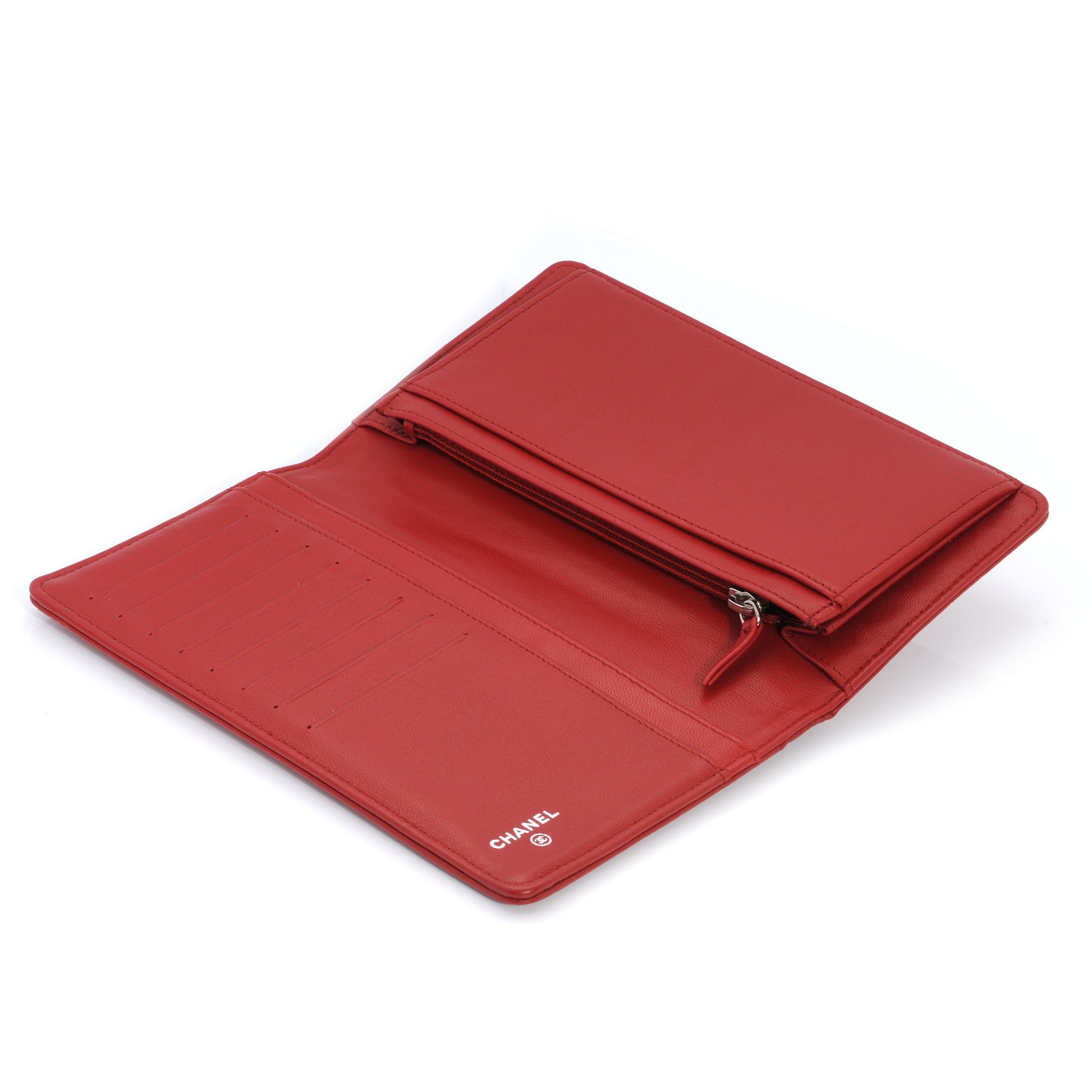 Chanel Lambskin Camellia Yen Wallet Red 4 of 8