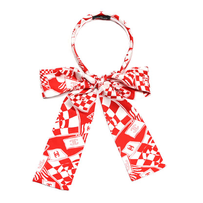 Chanel Silk Twill Headband Red White 3 of 5