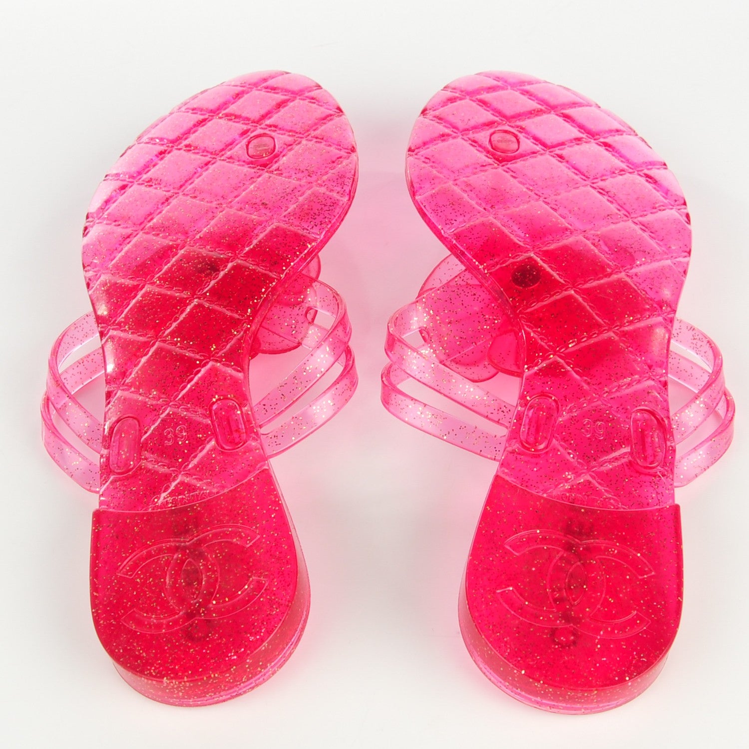 Chanel Jelly Camellia Glitter Thong Sandals 39 Pink 5 of 7