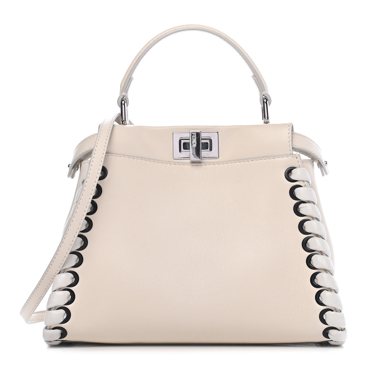 Fendi Nappa Lace Up Mini Peekaboo Iconic Satchel Bianco Carta 1 of 9