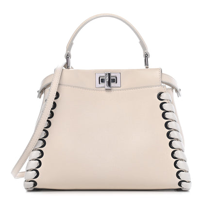 Fendi Nappa Lace Up Mini Peekaboo Iconic Satchel Bianco Carta 1 of 9