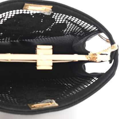 Fendi Canvas Floral Embroidered Small Peekaboo I SEE U East West Chain Satchel Black 5 of 9