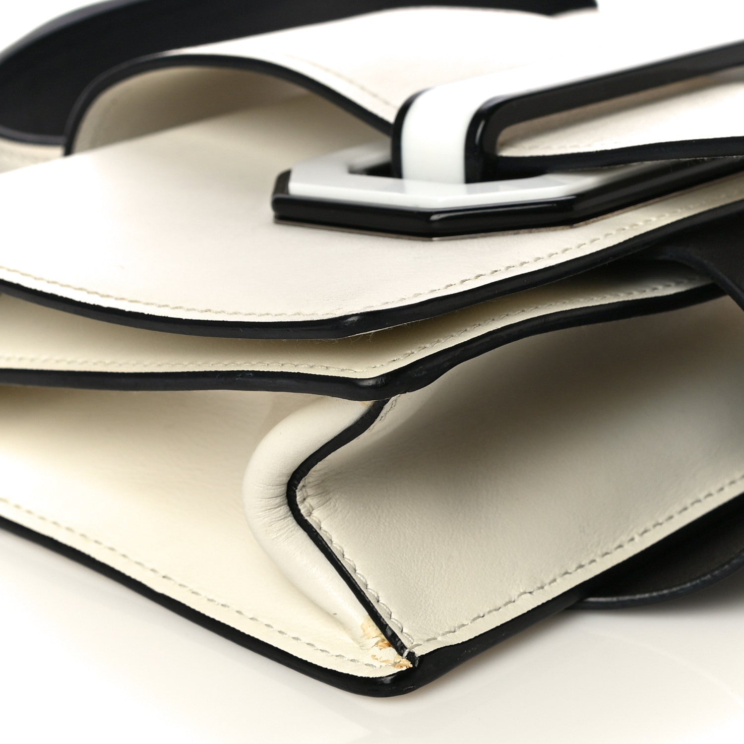 Prada City Calf Plex Ribbon Bag White Black 9 of 20