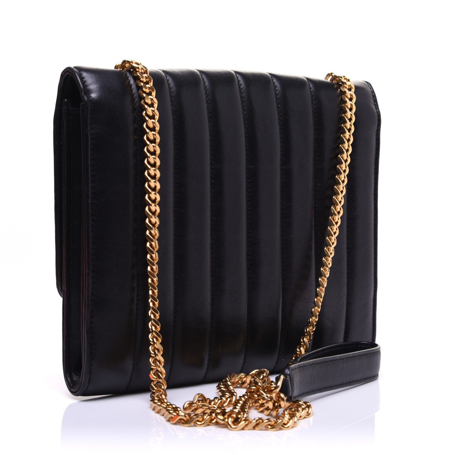 Saint Laurent Lambskin Matelasse Monogram Vicky Chain Wallet Black 3 of 13
