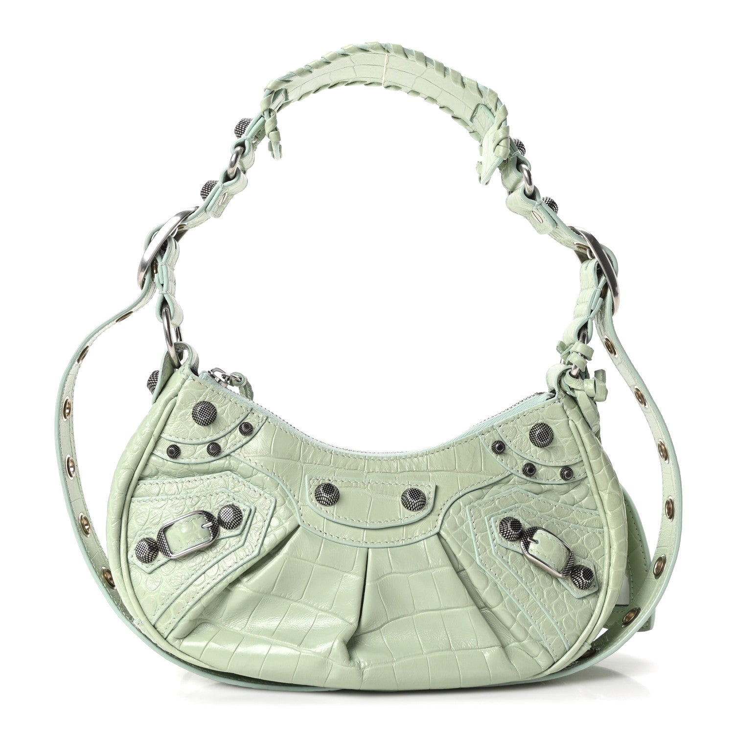 Balenciaga Extra Supple Calfskin Crocodile Embossed Le Cagole Shoulder Bag XS Light Green 1 of 10