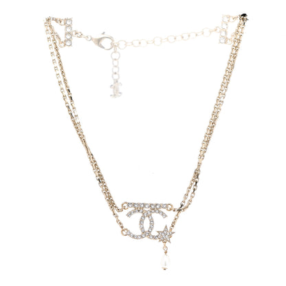 Chanel Pearl Crystal CC Star Choker Necklace Gold 3 of 7