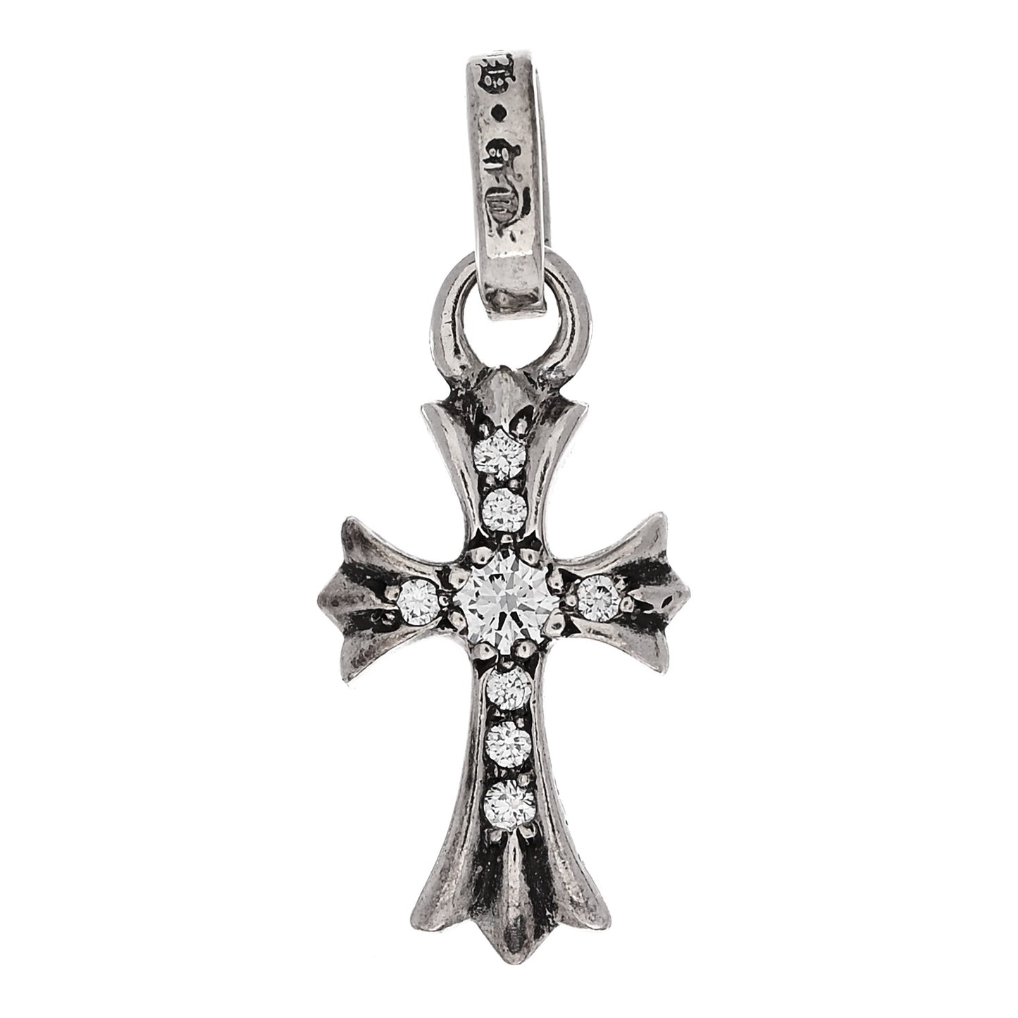Sterling Silver Diamond Baby Fat Cross Pave Pendant
