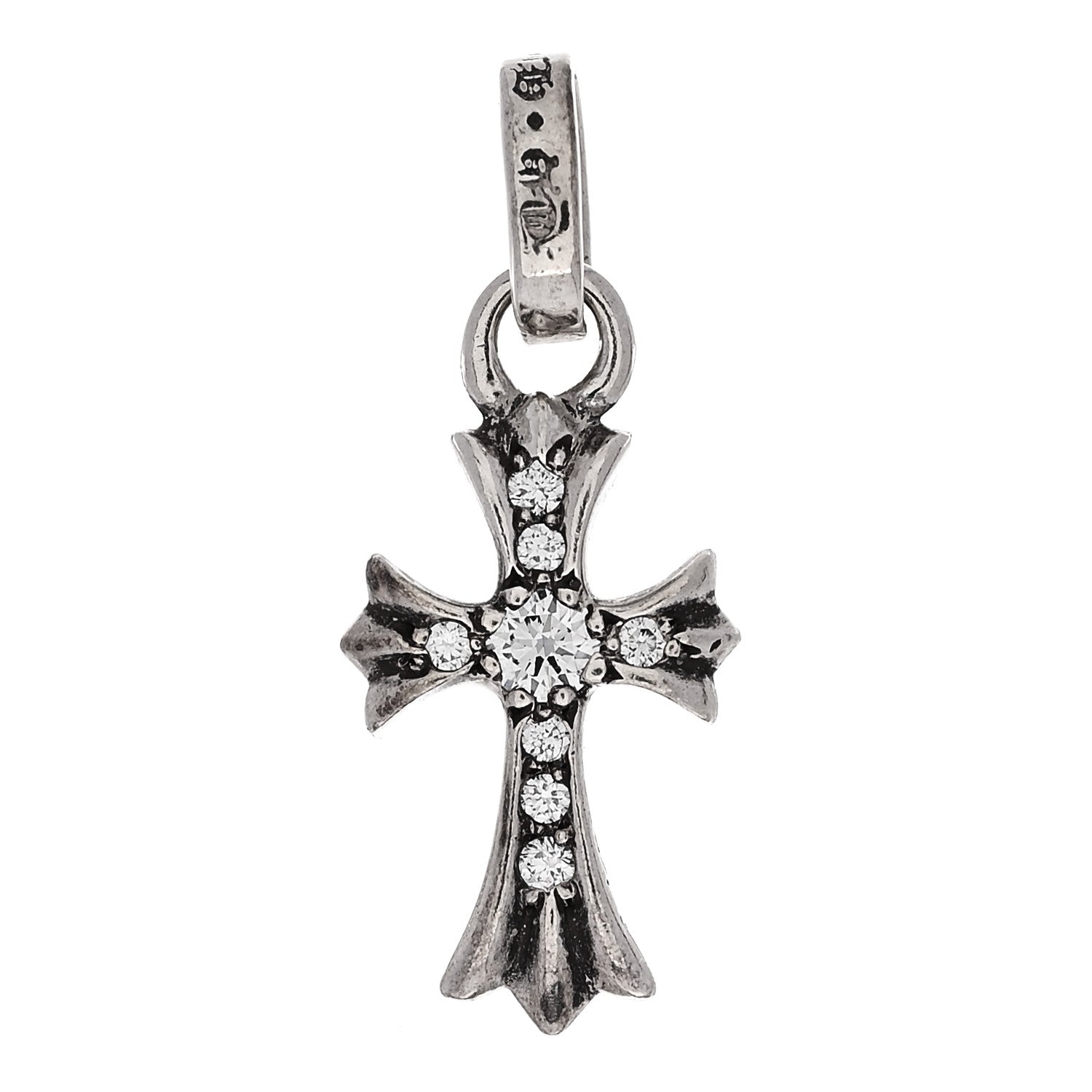 Chrome Hearts Sterling Silver Diamond Baby Fat Cross Pave Pendant 1 of 6