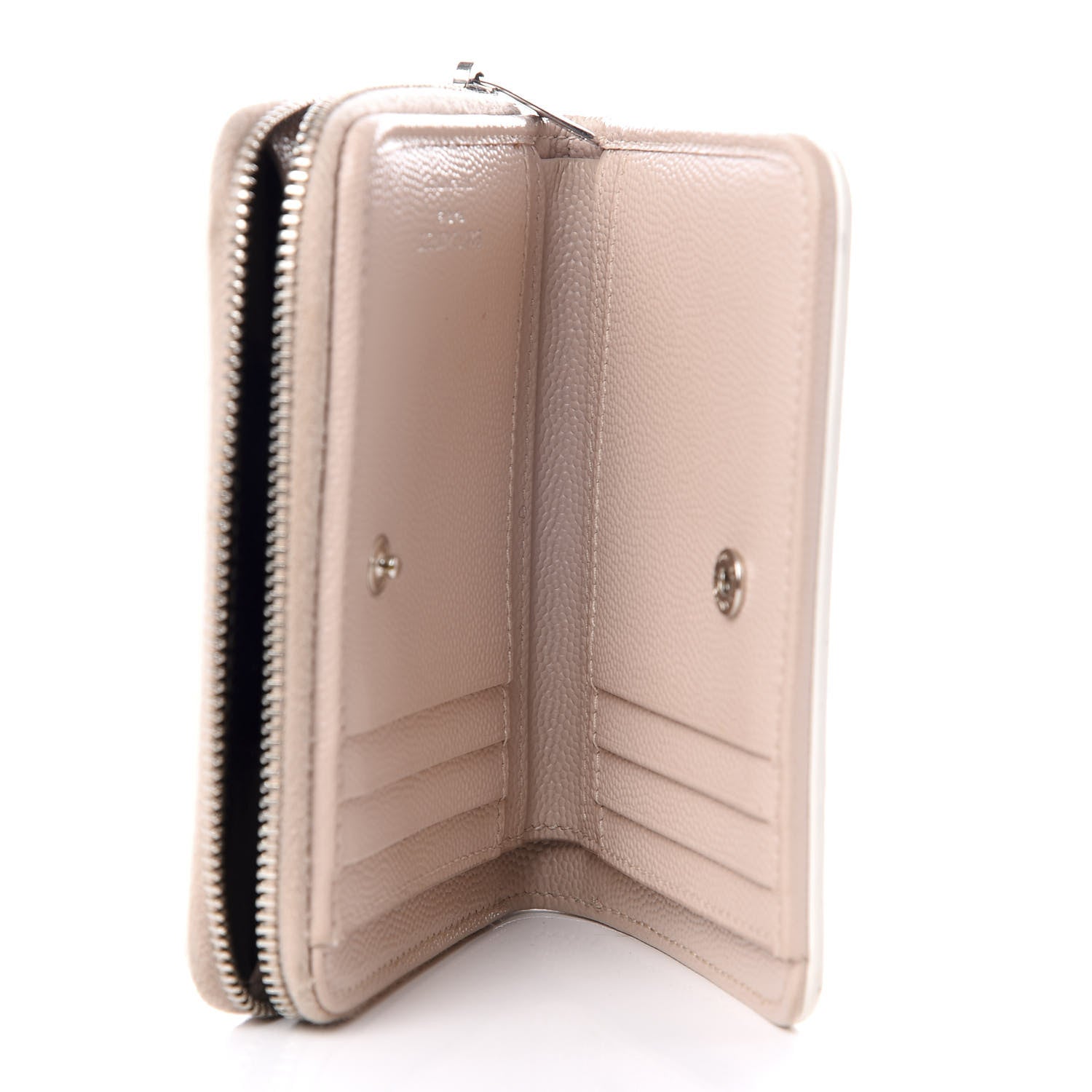 Saint Laurent Grain De Poudre Matelasse Chevron Monogram Compact Zip Around Wallet Pink White 4 of 8