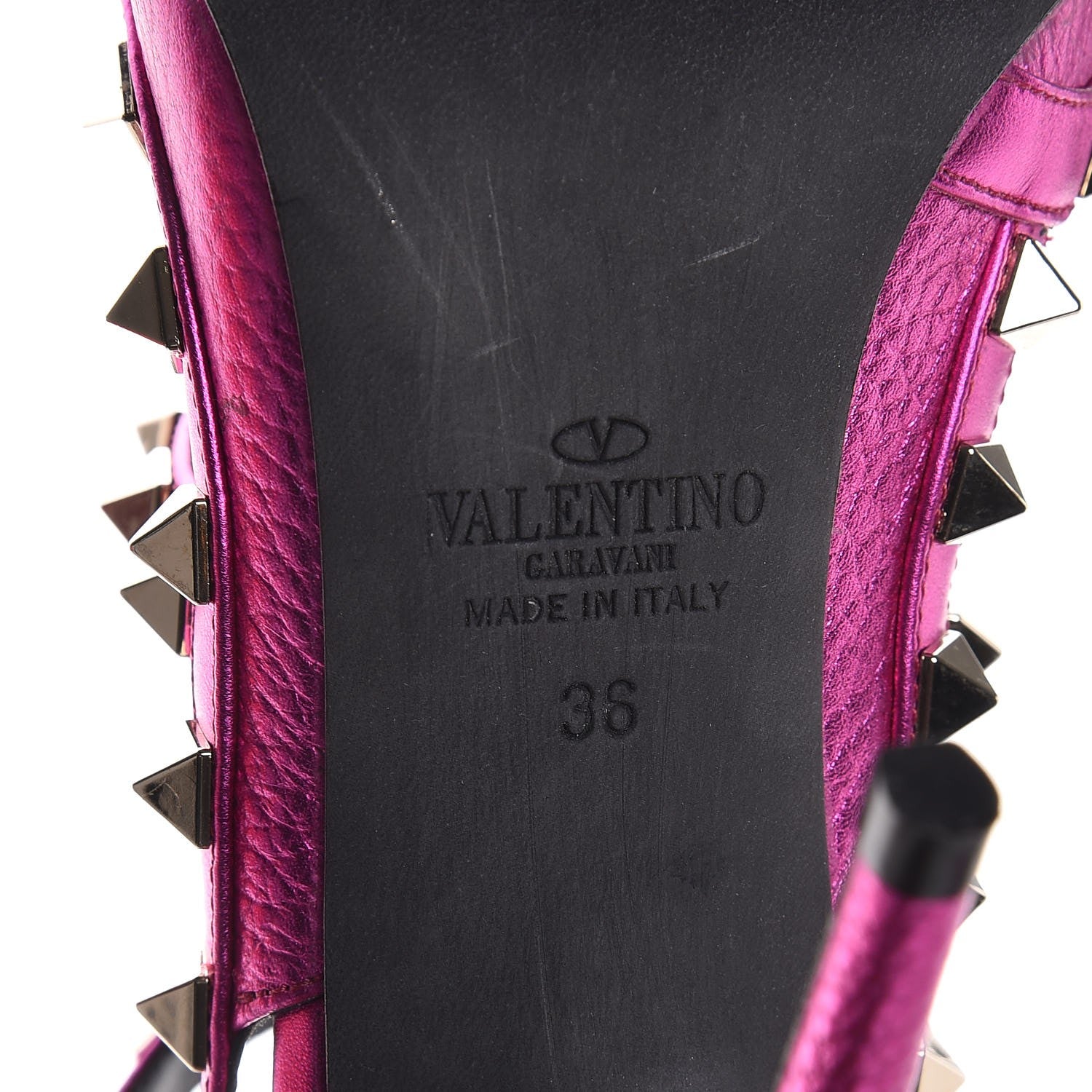 Valentino Garavani Metallic Pebbled Calfskin Rockstud Ankle Strap Pumps 36 Peony 6 of 8