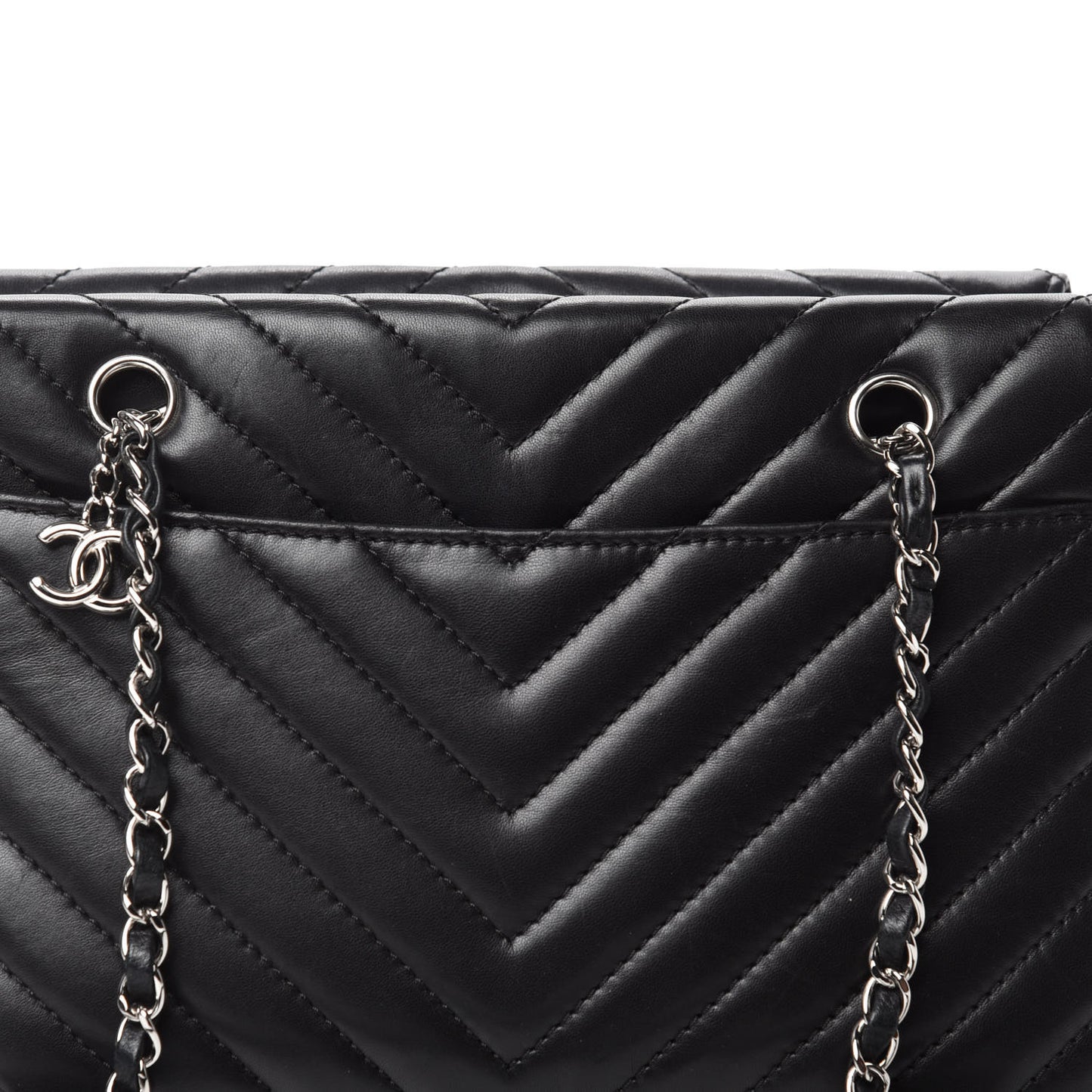 Lambskin Surpique Chevron Small Tote Black