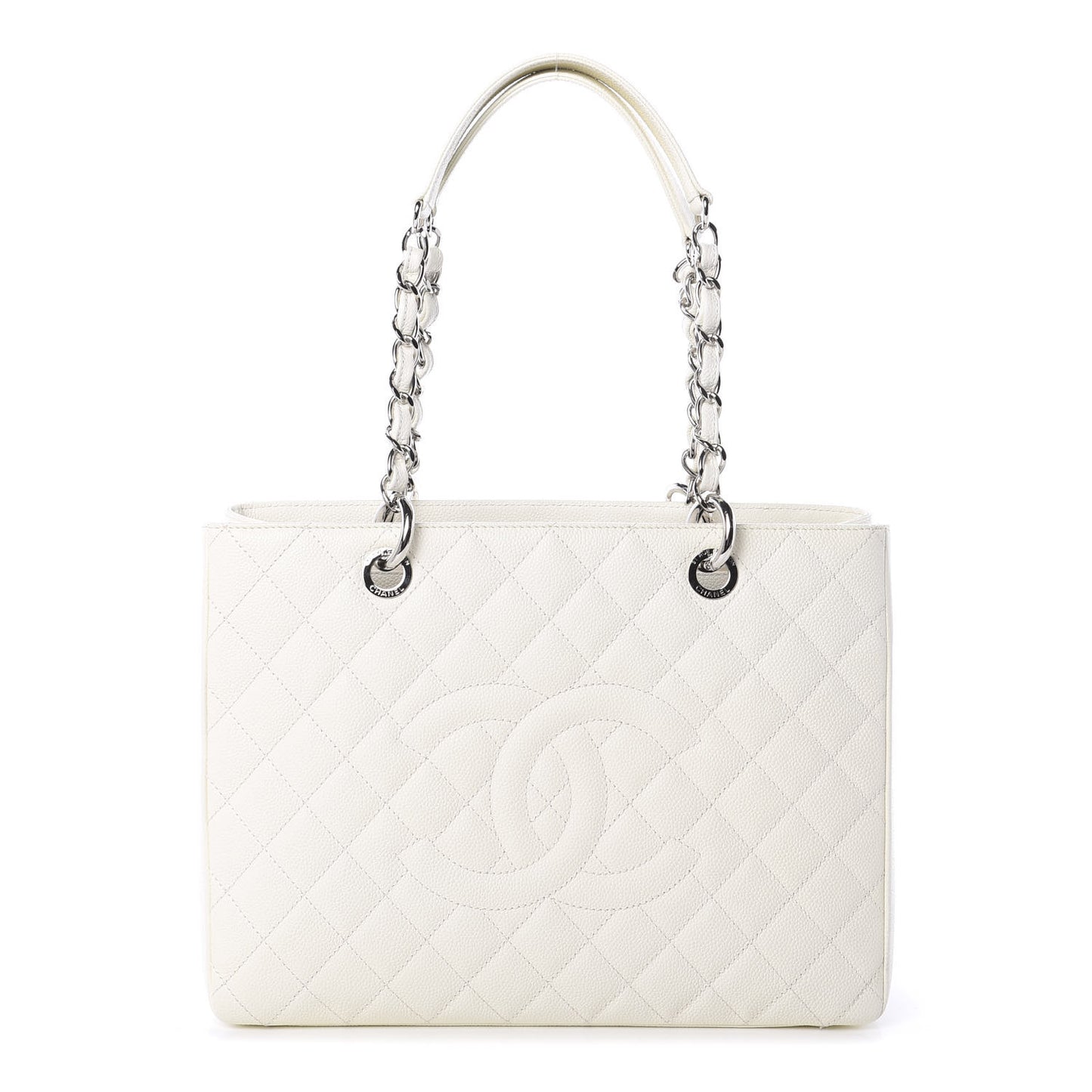 Caviar Quilted Grand Shopping Tote GST White