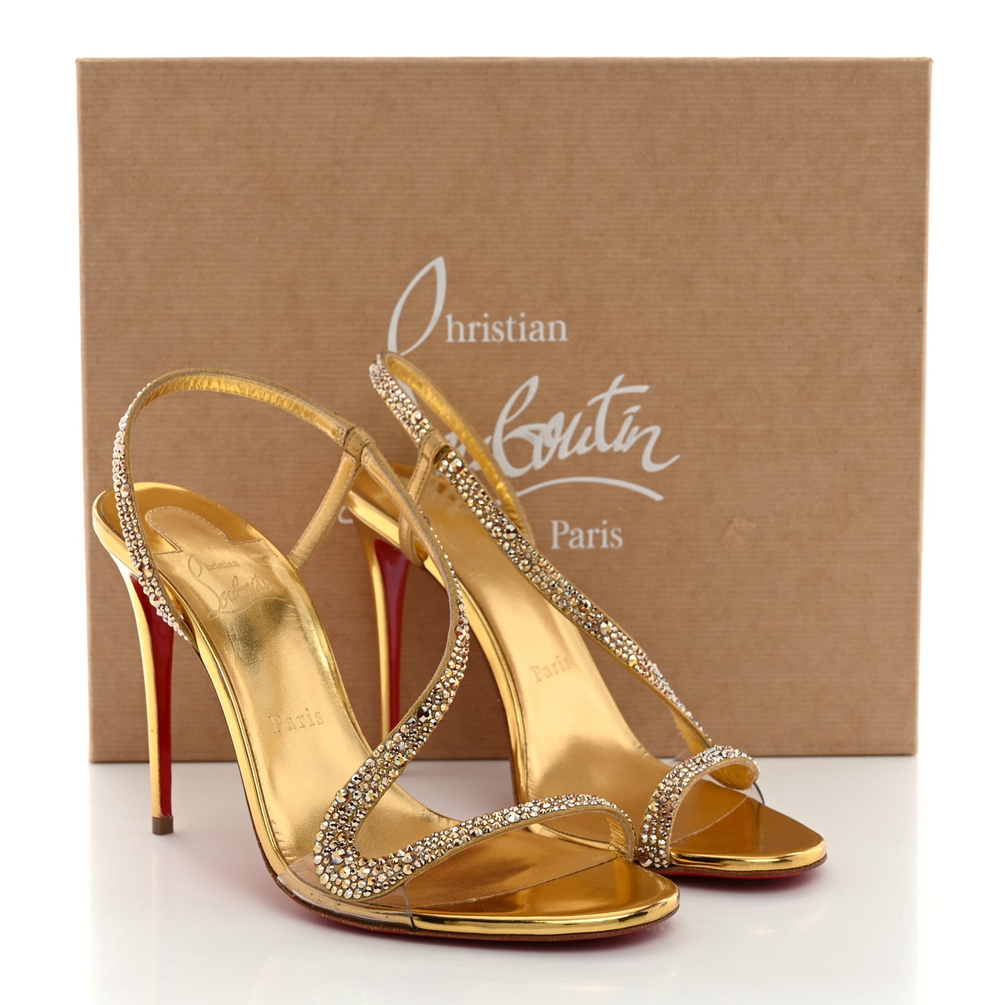 Crystal Strass Rosalie 100 Sandals 38.5 Cry Aurum Gold