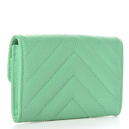 Chanel Caviar Chevron Quilted Flap Card Holder Green 3 of 9