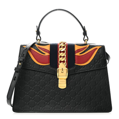 Gucci Guccissima Signature Medium Sylvie Top Handle Bag Black 1 of 14