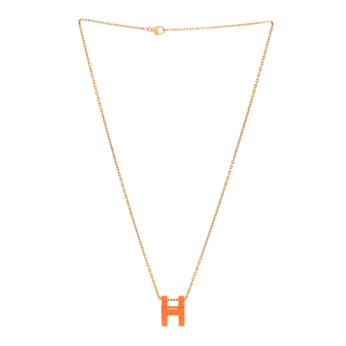 Lacquered Gold Pop H Pendant Necklace Orange
