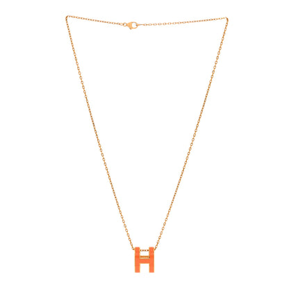 Hermes Lacquered Gold Pop H Pendant Necklace Orange 3 of 6