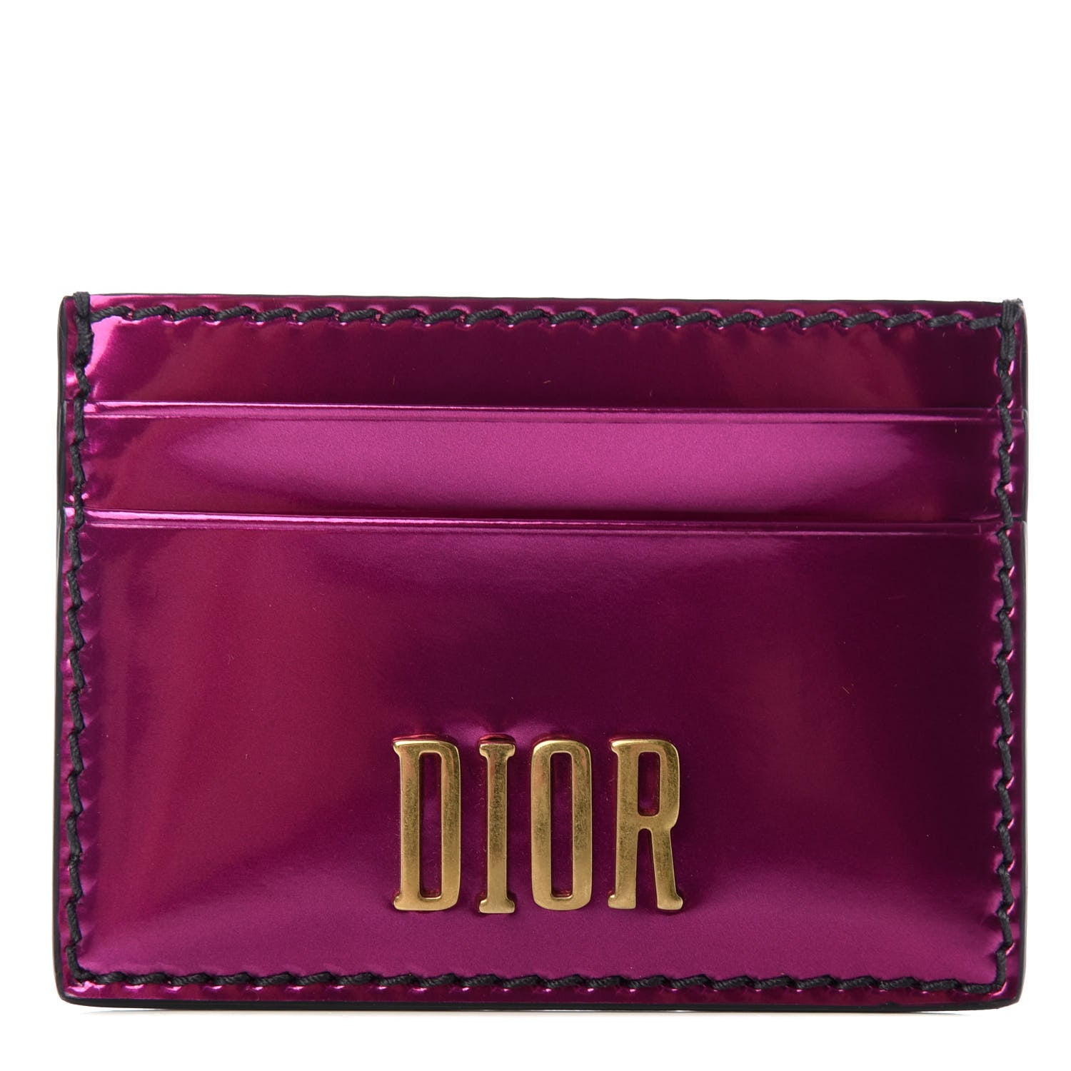 Christian Dior Metallic Calfskin D-Fence Card Holder Fuchsia 1 of 6