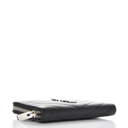 Saint Laurent Grain De Poudre Matelasse Chevron Monogram Zip Around Wallet Black 4 of 9