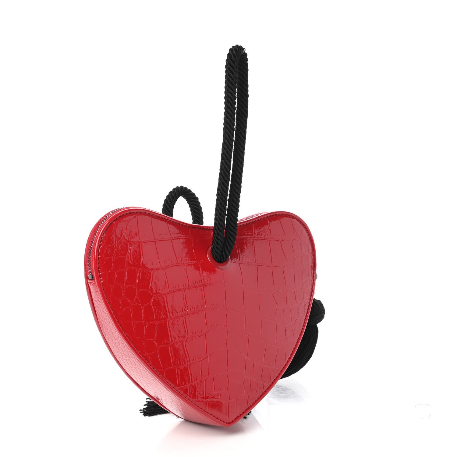 Saint Laurent Patent Crocodile Embossed Sac Coeur Heart Shaped Clutch Red 3 of 10