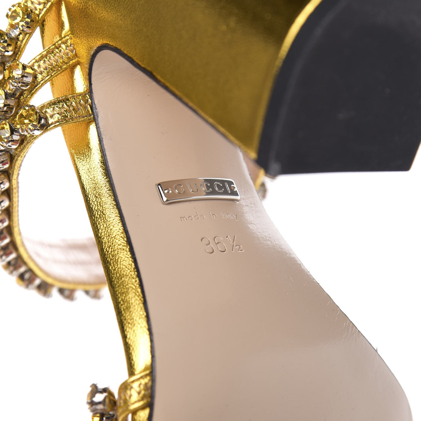 Nappa Silk Crystal Bertie High Heel Sandals 36.5 Gold