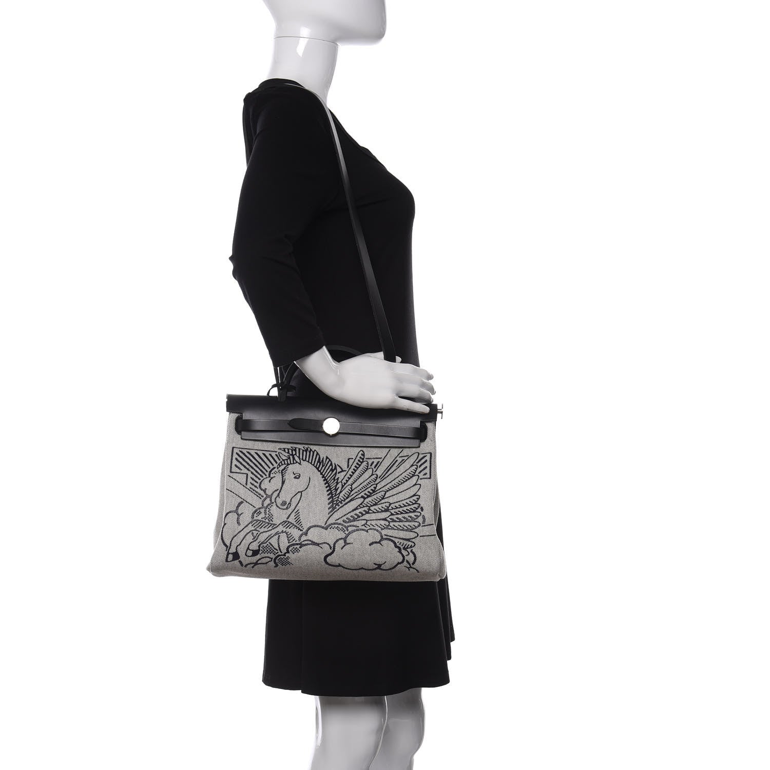 Hermes Vache Hunter Toile H Pegase Pop Herbag Zip Retourne 31 PM Bleu Indigo Ecru Black 2 of 8