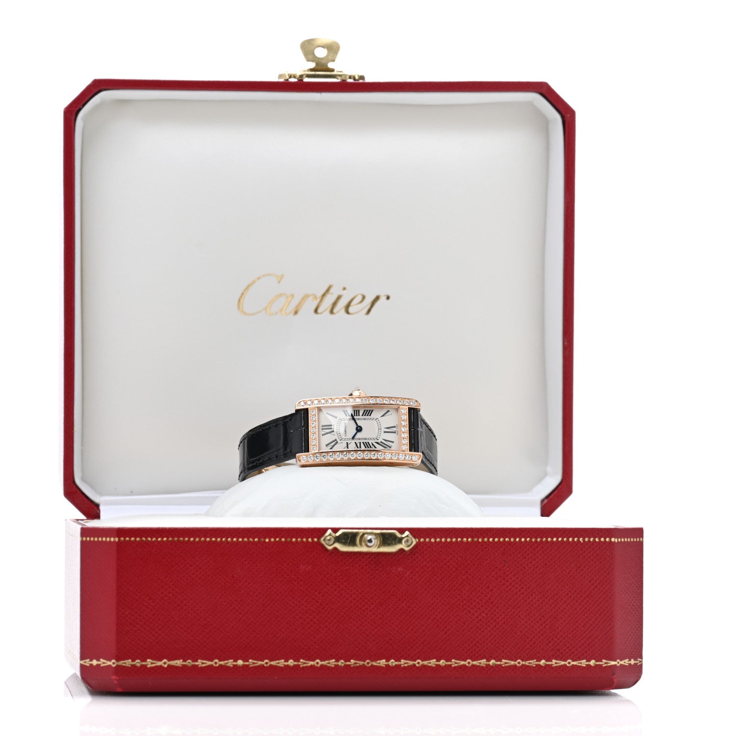 Cartier 18K Pink Gold Alligator Diamond Bezel 19mm Tank Americaine Quartz Watch 5 of 5