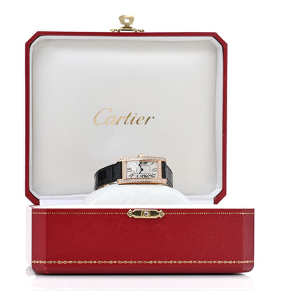 Cartier 18K Pink Gold Alligator Diamond Bezel 19mm Tank Americaine Quartz Watch 5 of 5