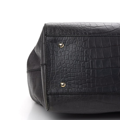 MCM Calfskin Crocodile Embossed Double Zip Tote Bag Grey 7 of 17