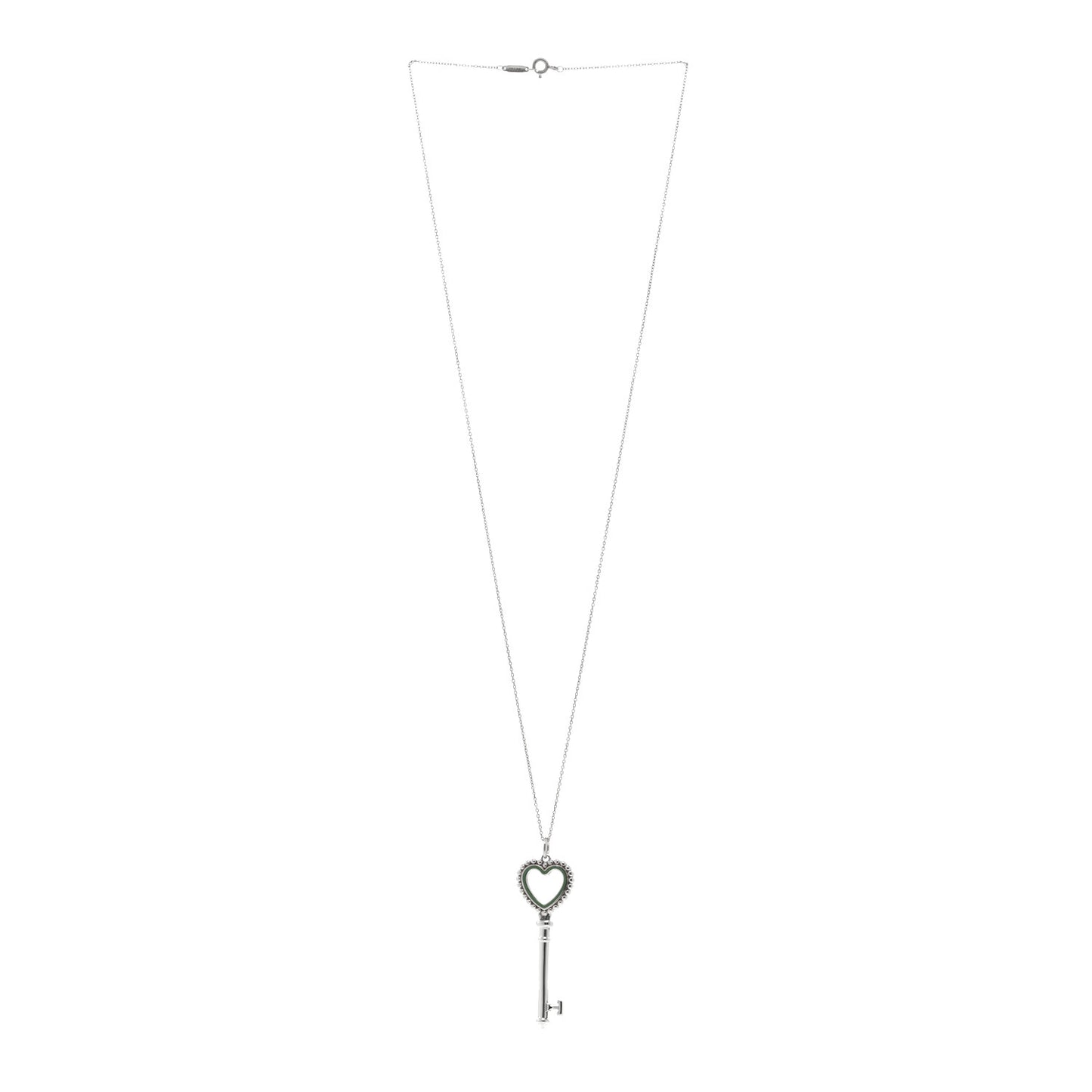Sterling Silver Enamel Beaded Heart Key Pendant Necklace Blue