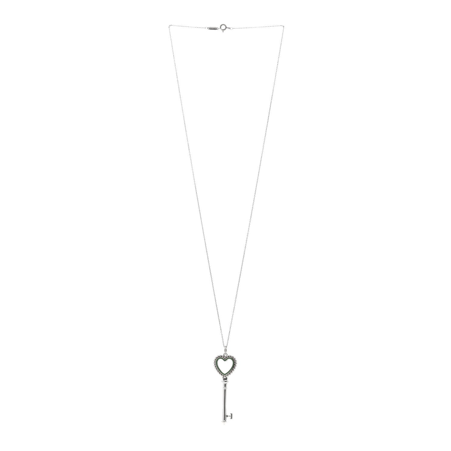 Tiffany Sterling Silver Enamel Beaded Heart Key Pendant Necklace Blue 3 of 5