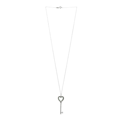 Tiffany Sterling Silver Enamel Beaded Heart Key Pendant Necklace Blue 3 of 5