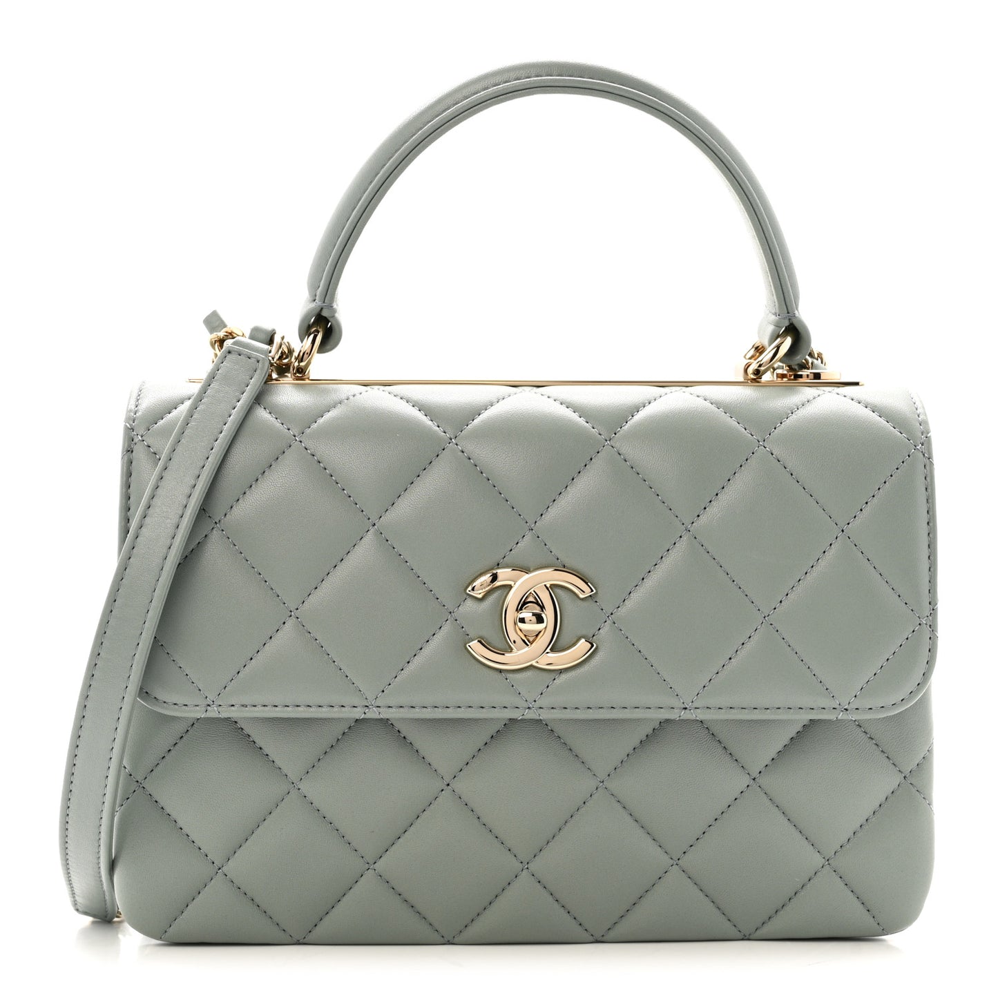 Lambskin Quilted Small Trendy CC Flap Dual Handle Bag Grey