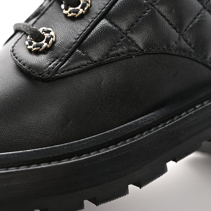 Chanel Shiny Goatskin Calfskin Quilted Lace Up Combat Boots 37.5 Black 11 of 13