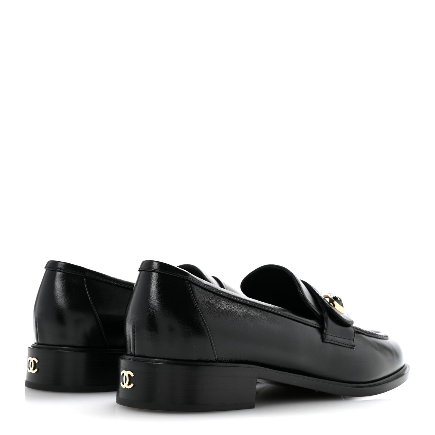 Shiny Calfskin CC Mocassin Loafers 39 Black