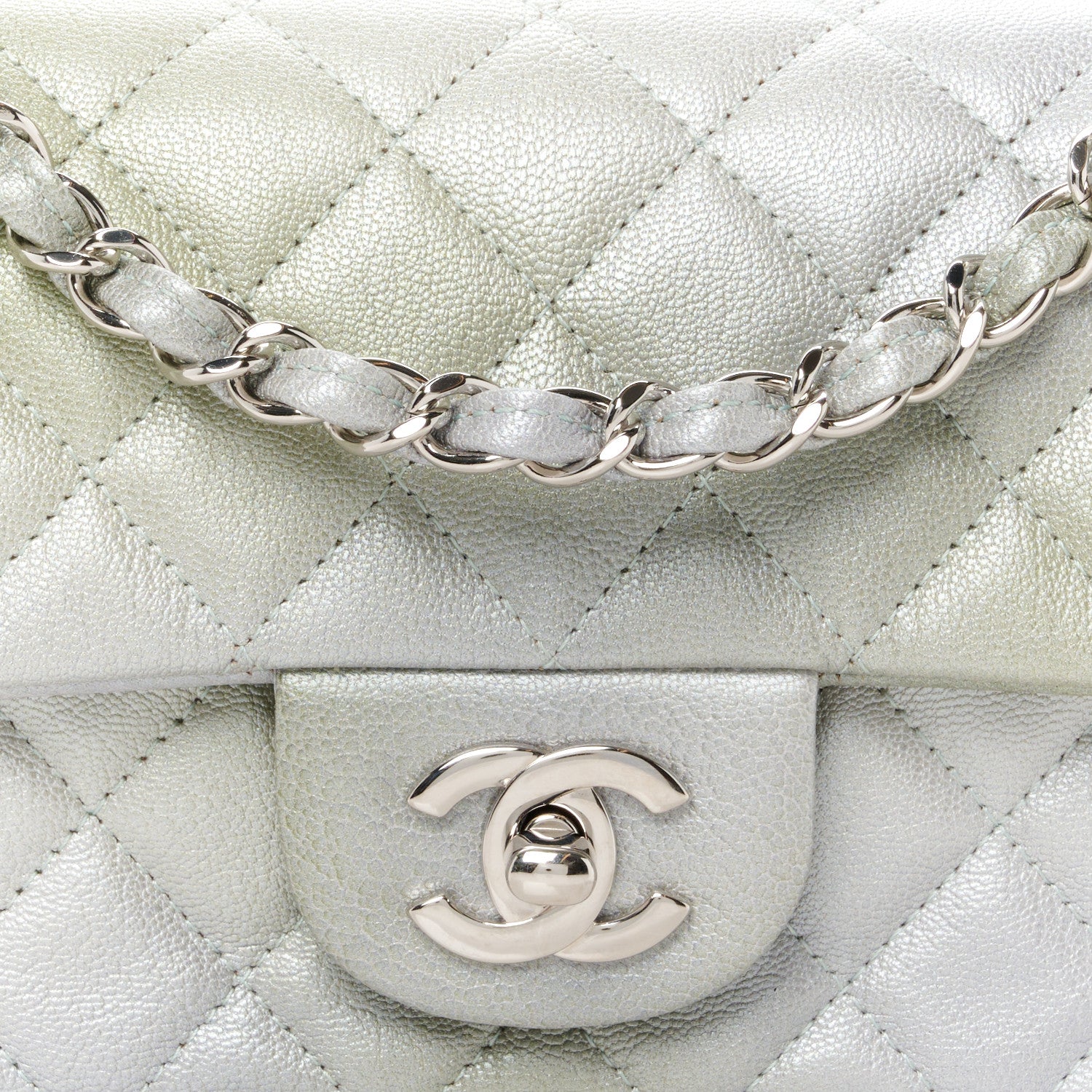 Chanel Metallic Goatskin Quilted Ombre Mini Rectangular Flap Grey Green 9 of 12